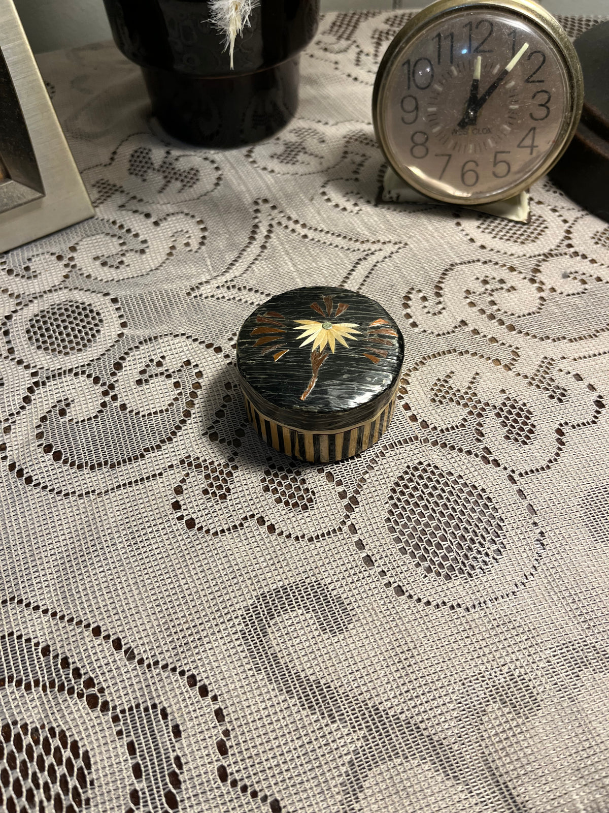 Vintage Bamboo and Straw Trinket Box