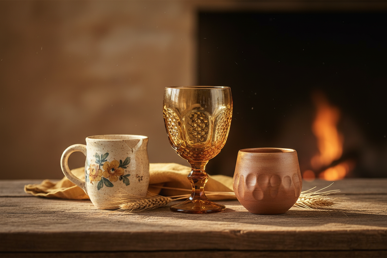 Rustic warm vintage glassware collection
